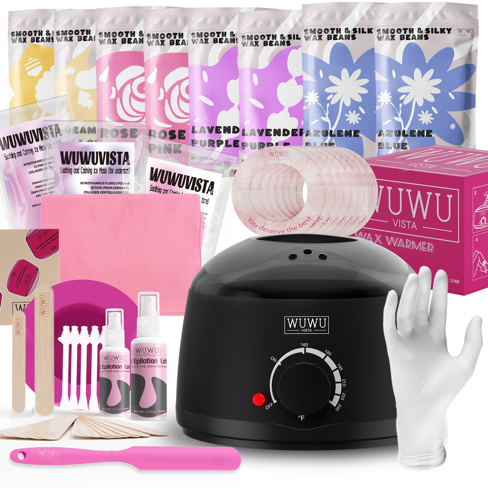 Waxing Kit, WUWUVISTA Hair Removal Hard Wax Kit With Wax Melt Warmer & Waxing Beads For Women & Men-Professional At Home Wax Pot For Face, Brazilian, Full Body, Bikini, Sensitive Skin 79 Items