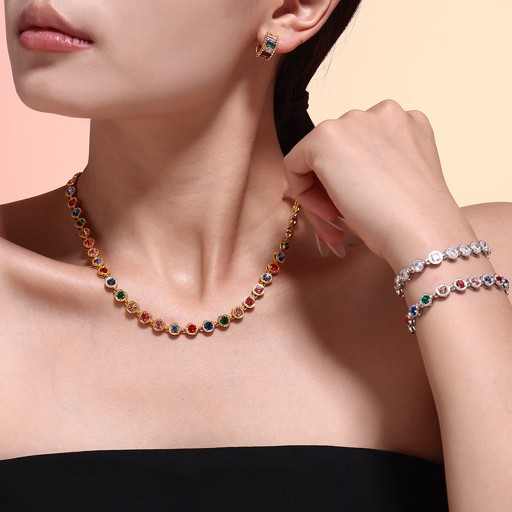 European And American Style Color Zircon Necklace High Sense Graceful And Fashionable