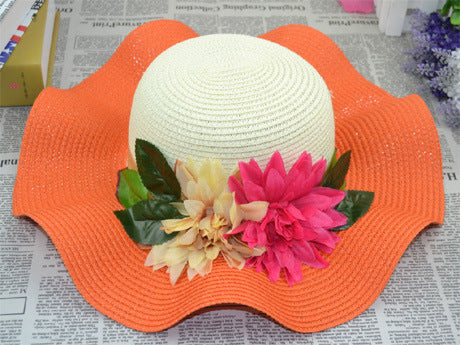 Women's Summer UV Protection Sun Protection Big Brim Sun-Proof Straw Hat Summer Hat Wave Flower Sun Hat Beach Hat