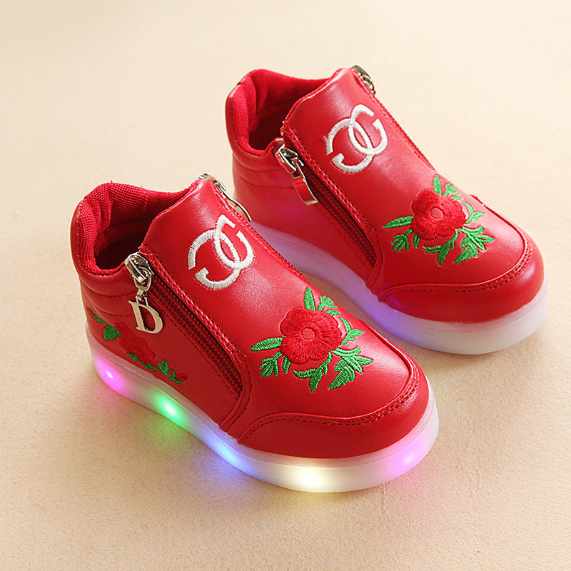 Autumn Style Korean Fashion Leisure Roses, Children's Shoes, LED Luminous Soft Bottom, Women's Shoes, Baby Shoes