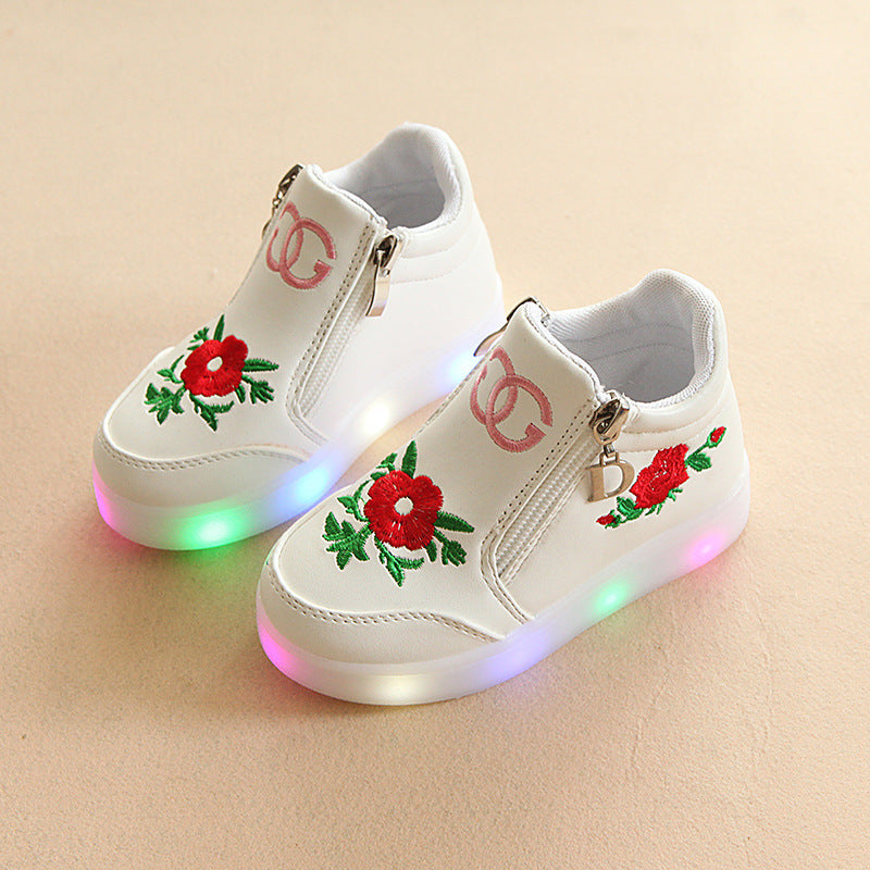 Autumn Style Korean Fashion Leisure Roses, Children's Shoes, LED Luminous Soft Bottom, Women's Shoes, Baby Shoes