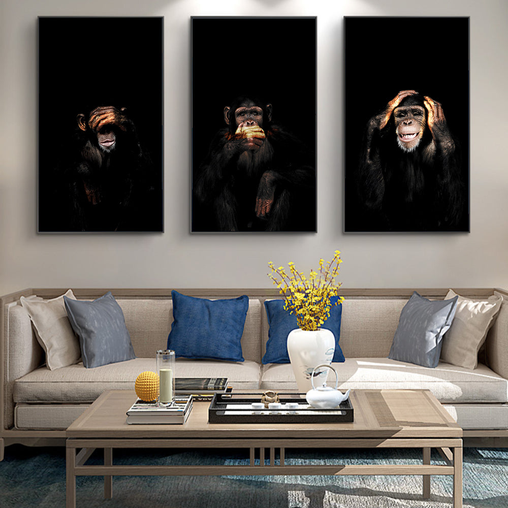 See No Evil, Speak No Evil, Hear No Evil Modern Decorative Abstract Monkey Wall Art Canvas
