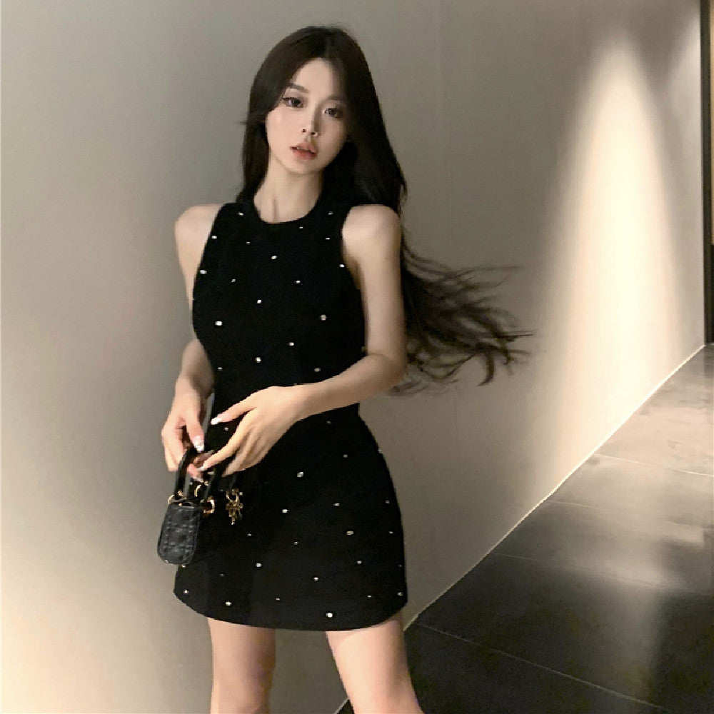 Cold-Shoulder Sleeveless A- Line Short Skirt French Black