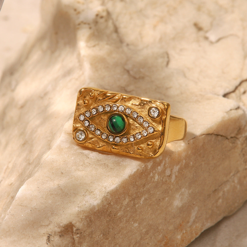 18K Gold-Plated Inlaid Zircon Square Plate Ring
