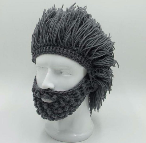 Halloween Party Spoof Knit Wool Hats Handmade Beard Men and Women Wig Hats