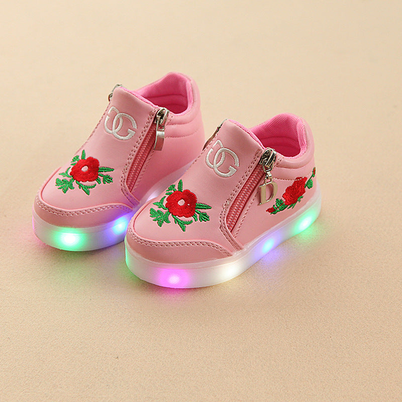 Autumn Style Korean Fashion Leisure Roses, Children's Shoes, LED Luminous Soft Bottom, Women's Shoes, Baby Shoes