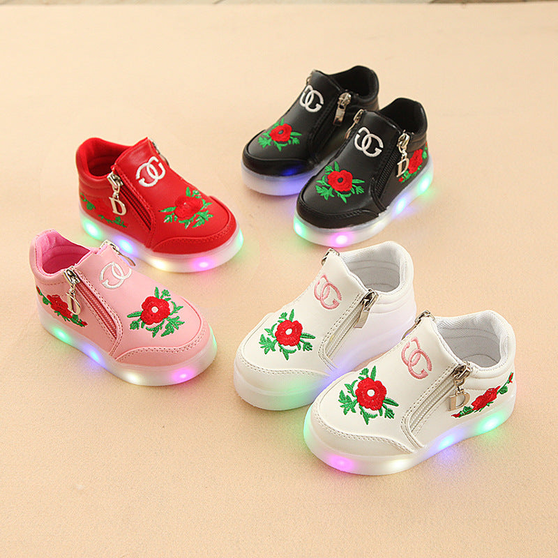 Autumn Style Korean Fashion Leisure Roses, Children's Shoes, LED Luminous Soft Bottom, Women's Shoes, Baby Shoes