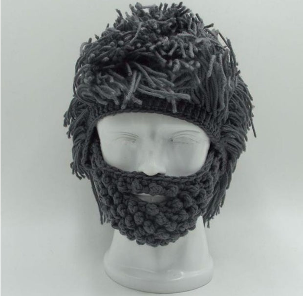 Halloween Party Spoof Knit Wool Hats Handmade Beard Men and Women Wig Hats