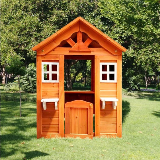 All-Wood Children's Playhouse With 2 Windows And Pot Stands