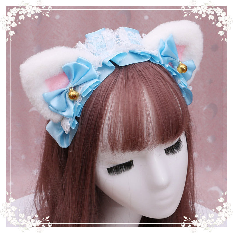 A Lovely Japanese Lolita Hairdress, Catwoman Plush Lolita Headdress, Lace Cat Ear Hair Band