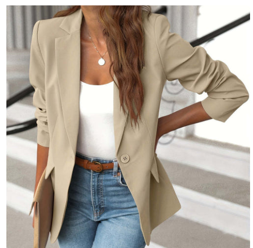 Ins Lapel Button Jacket Fashion Commuter Casual Suit Jacket Women's Long-Sleeved Tops Outwear Clothing