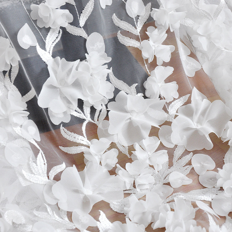 White Chiffon Flower Lace Wedding Dress Tail Dress Fabric