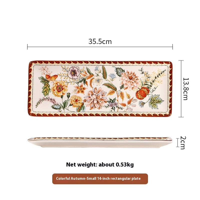 Ceramic Plate Retro Western Foodsteak Large Plate Dish Household Rectangular Plate