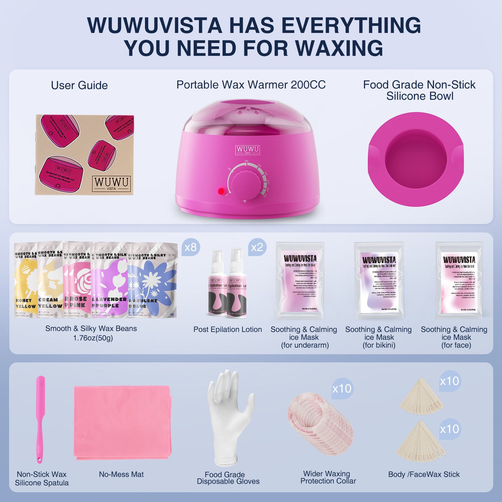 Waxing Kit, WUWUVISTA Hair Removal Hard Wax Kit With Wax Melt Warmer & Waxing Beads For Women & Men-Professional At Home Wax Pot For Face, Brazilian, Full Body, Bikini, Sensitive Skin 79 Items