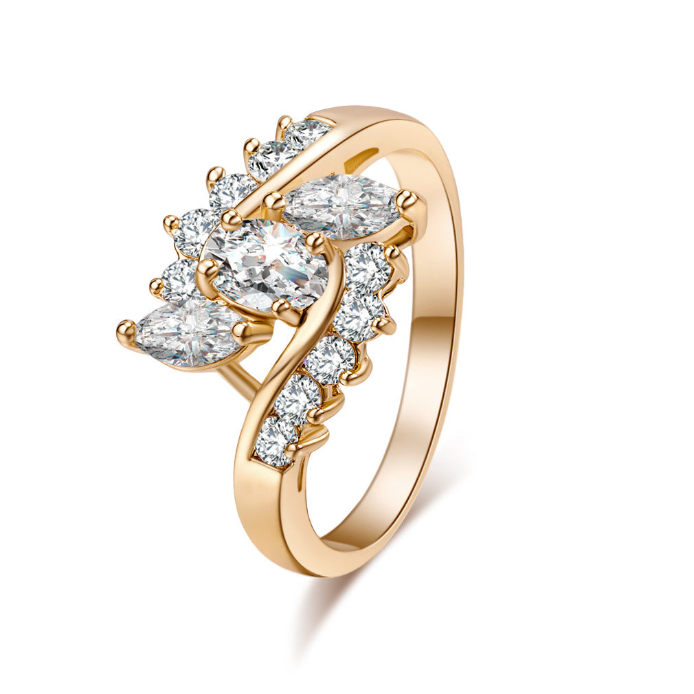 8k Real Gold Plated White Gold Zircon Crystal Ring
