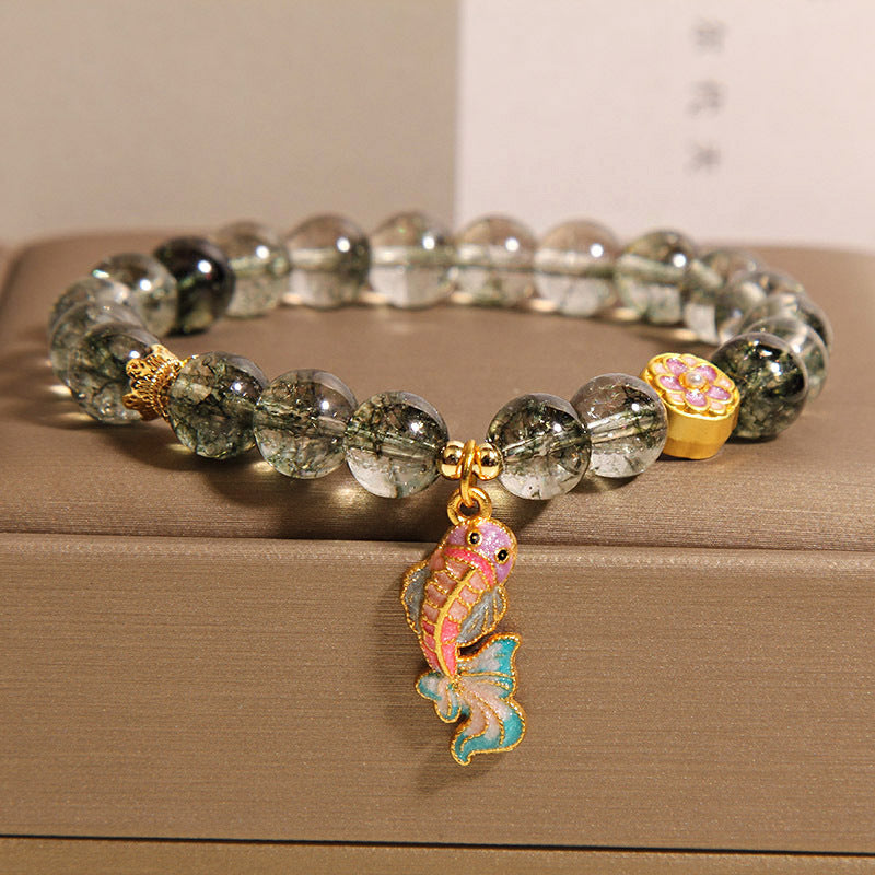 Green Phantom Quartz Crystal Goldfish Bracelet For Women