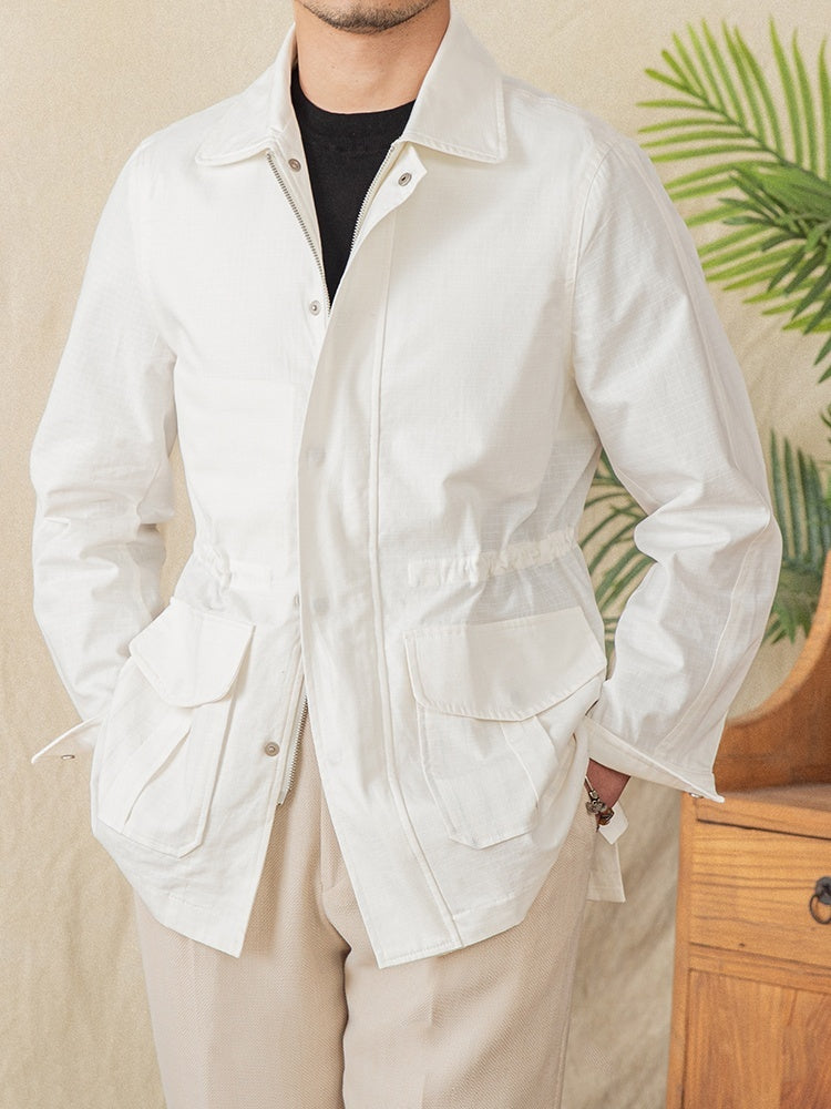Vintage Cotton Simple Drawstring Jacket Outdoor Casual Breathable Jacket