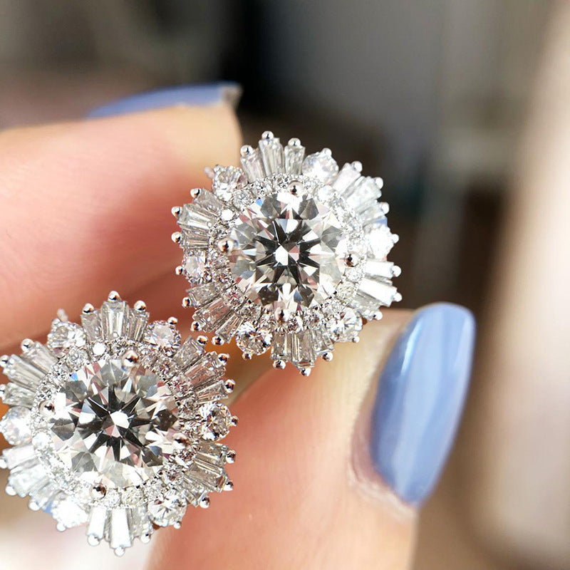 New High-End Luxury Full Rhinestone Zircon Snowflake Earrings