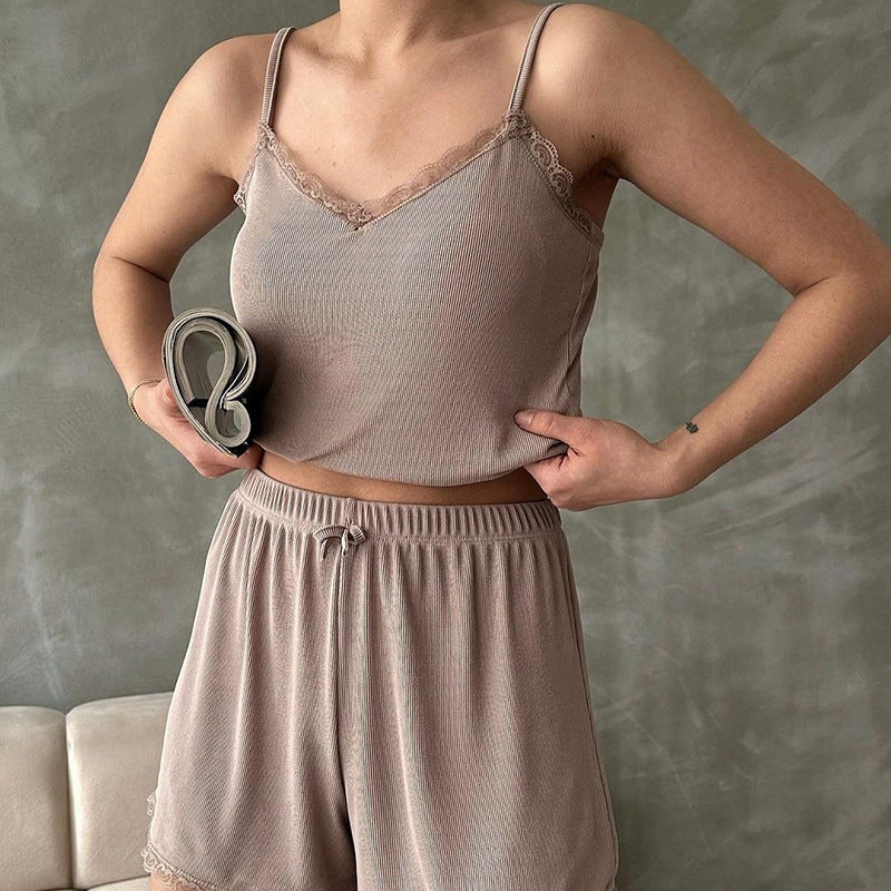 Simple Backless Striped High Waist Shorts Suit Women
