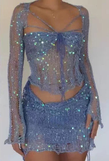 Women's Knitted Sweater Three-Piece Set Suit