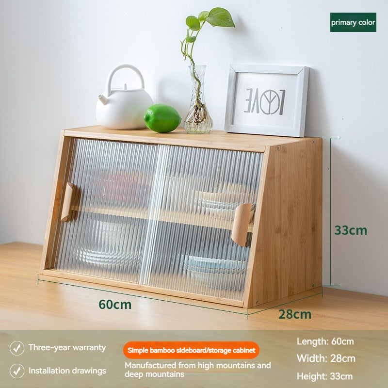 Japanese-Style Small Glass Kitchen Table Top Storage Cabinet Solid Wood Household