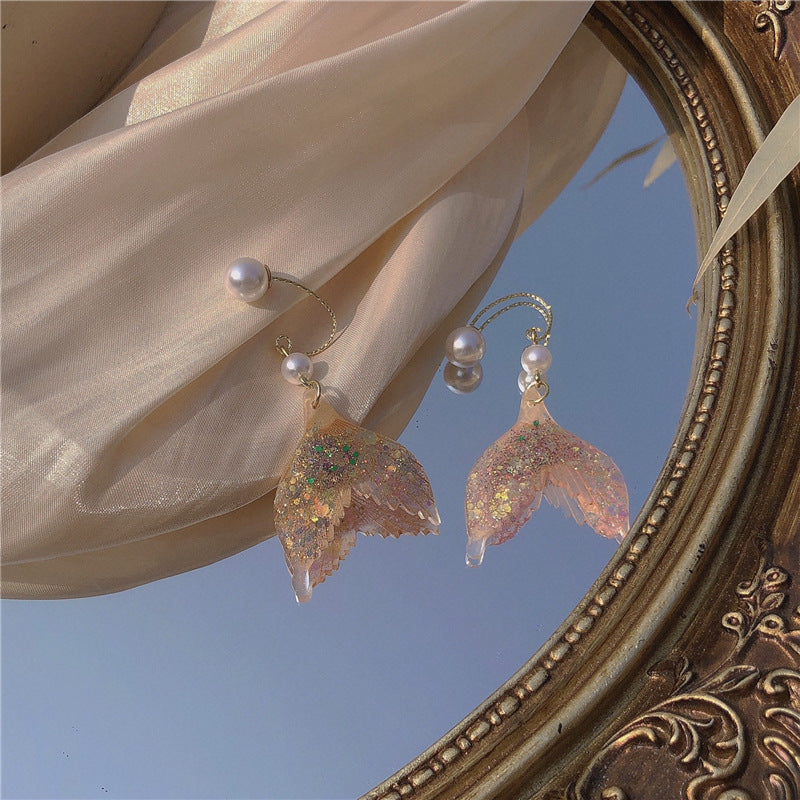 Mermaid Legend Colorful Fishtail Hanging Earrings Pearl