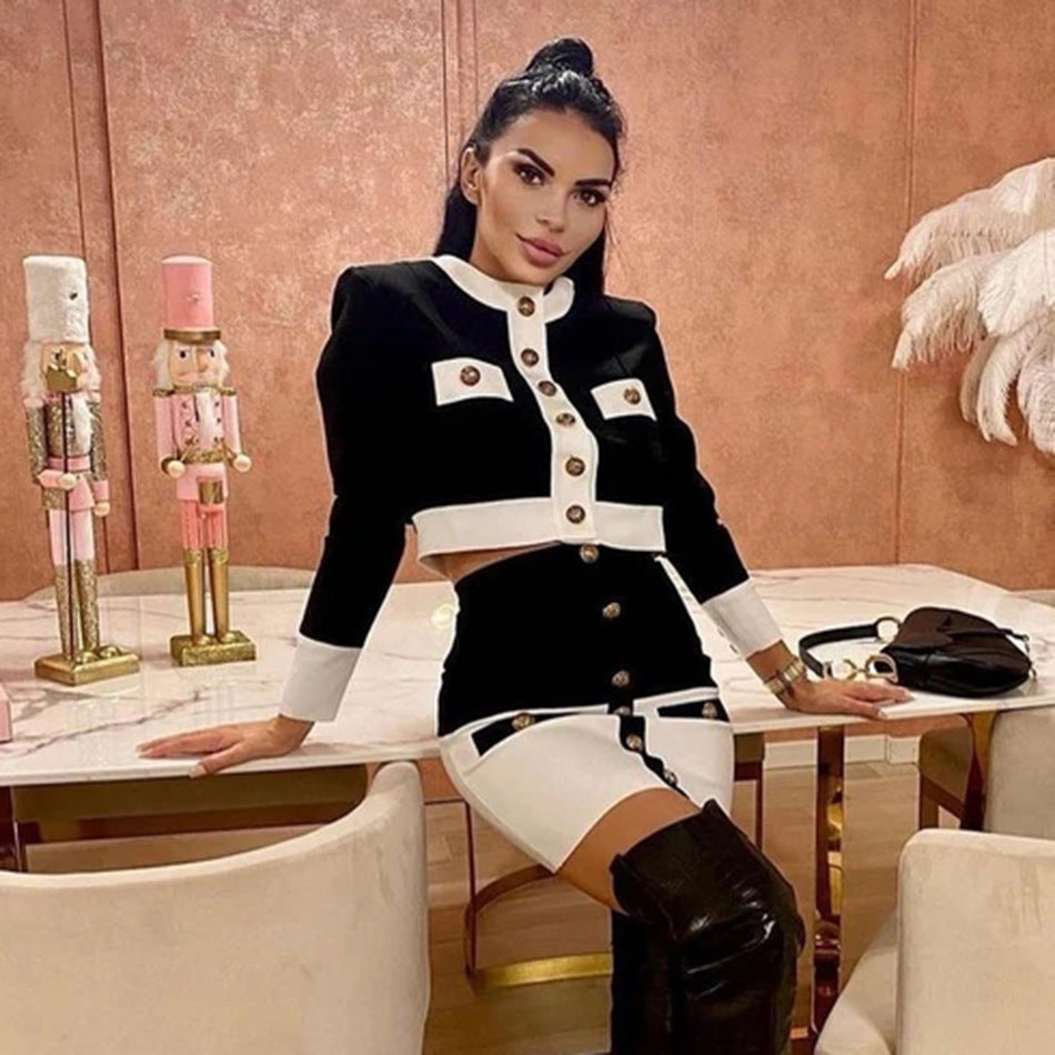Women's Autumn And Winter New Fashion Stitching Long-Sleeved Hip Suit