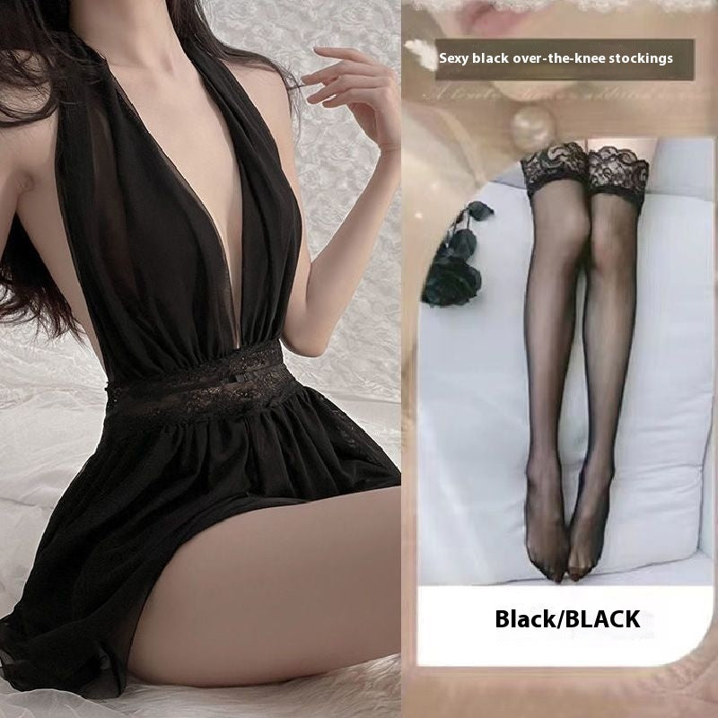 French Mesh Backless Halter Sexy And Breathable Nightdress For Women
