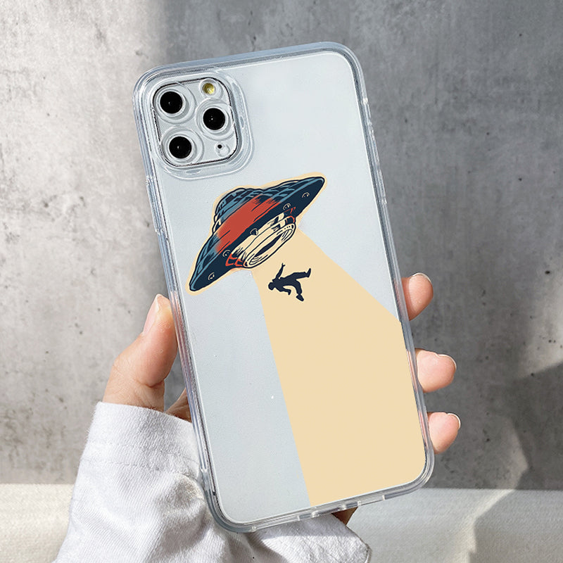 UFO Astronaut Phone Case Transparent Soft Case All Wrapped Creative Protective Cover