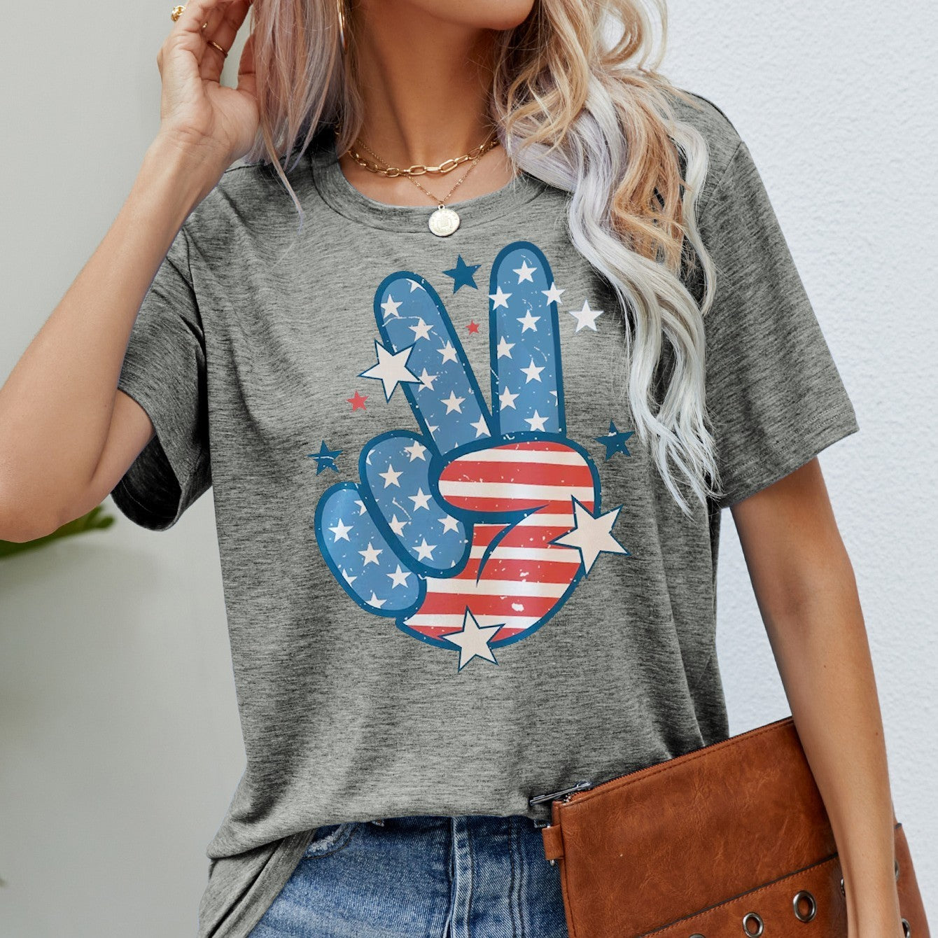 Women's American Independence Day Round Neck Short Sleeve Printed Day T-Shirt