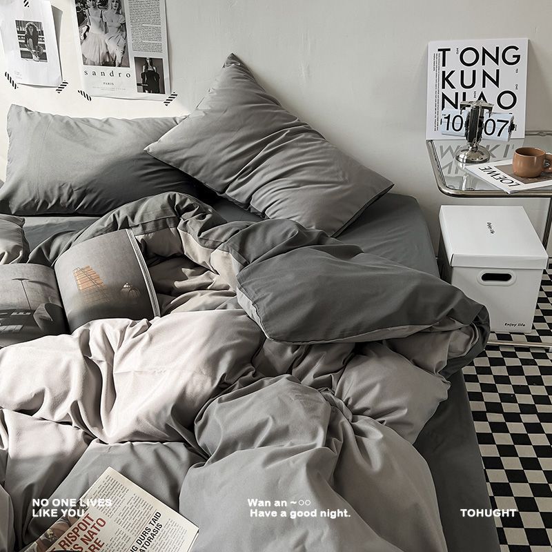 Double-Piece Foggy Gray Quilt Cover Four-piece Bedding Sheet Dormitory Bed Three-Piece Set