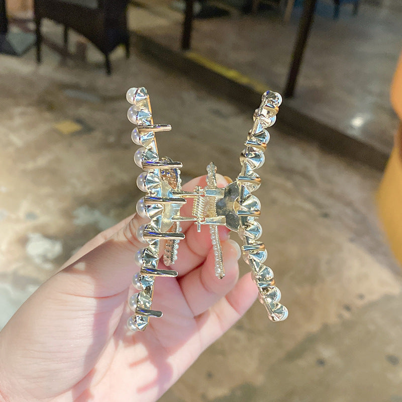 Bow Pearl Temperament Delicate Hair Clip Grab Accessories Female