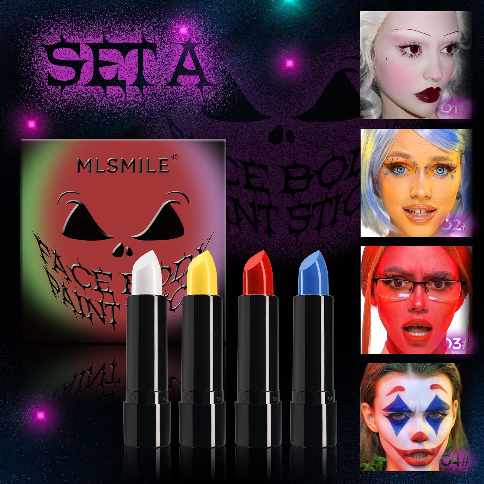 8-Color Halloween Lipstick Black And White Red Easy To Color Painted Suit