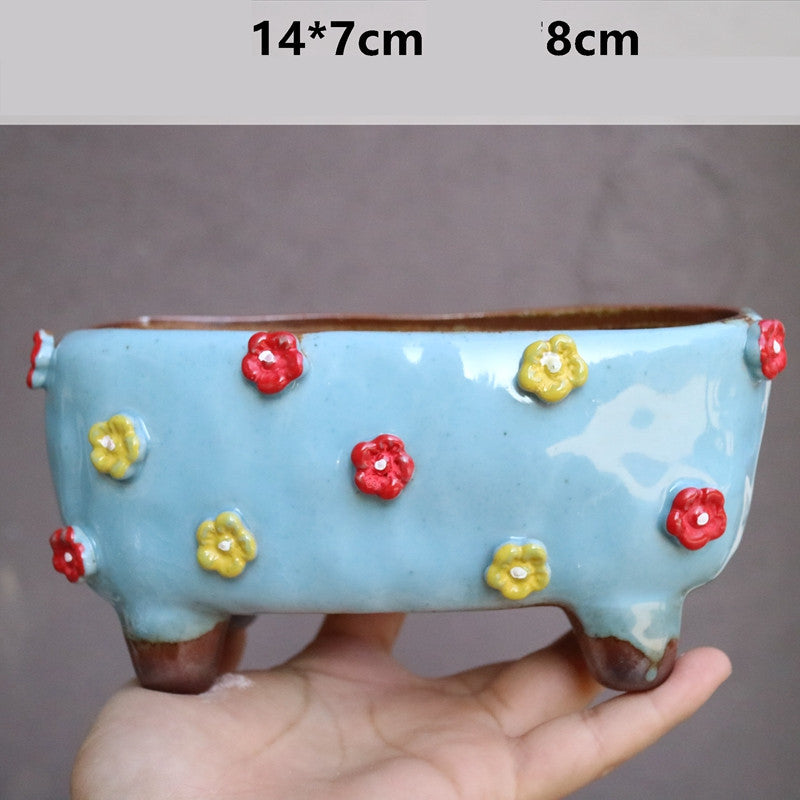 Strawberry Stoneware Succulent Plant Pot
