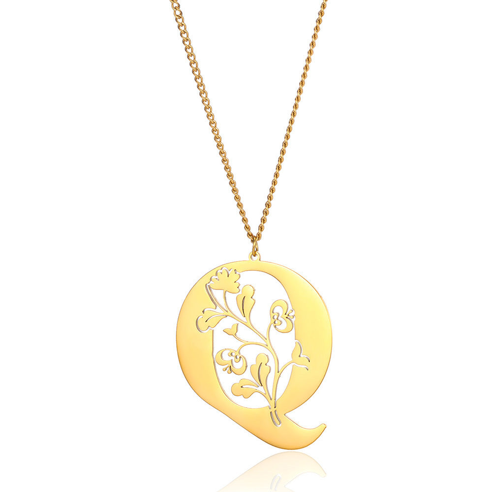 Stainless Steel 26 English Flower Letter Necklace