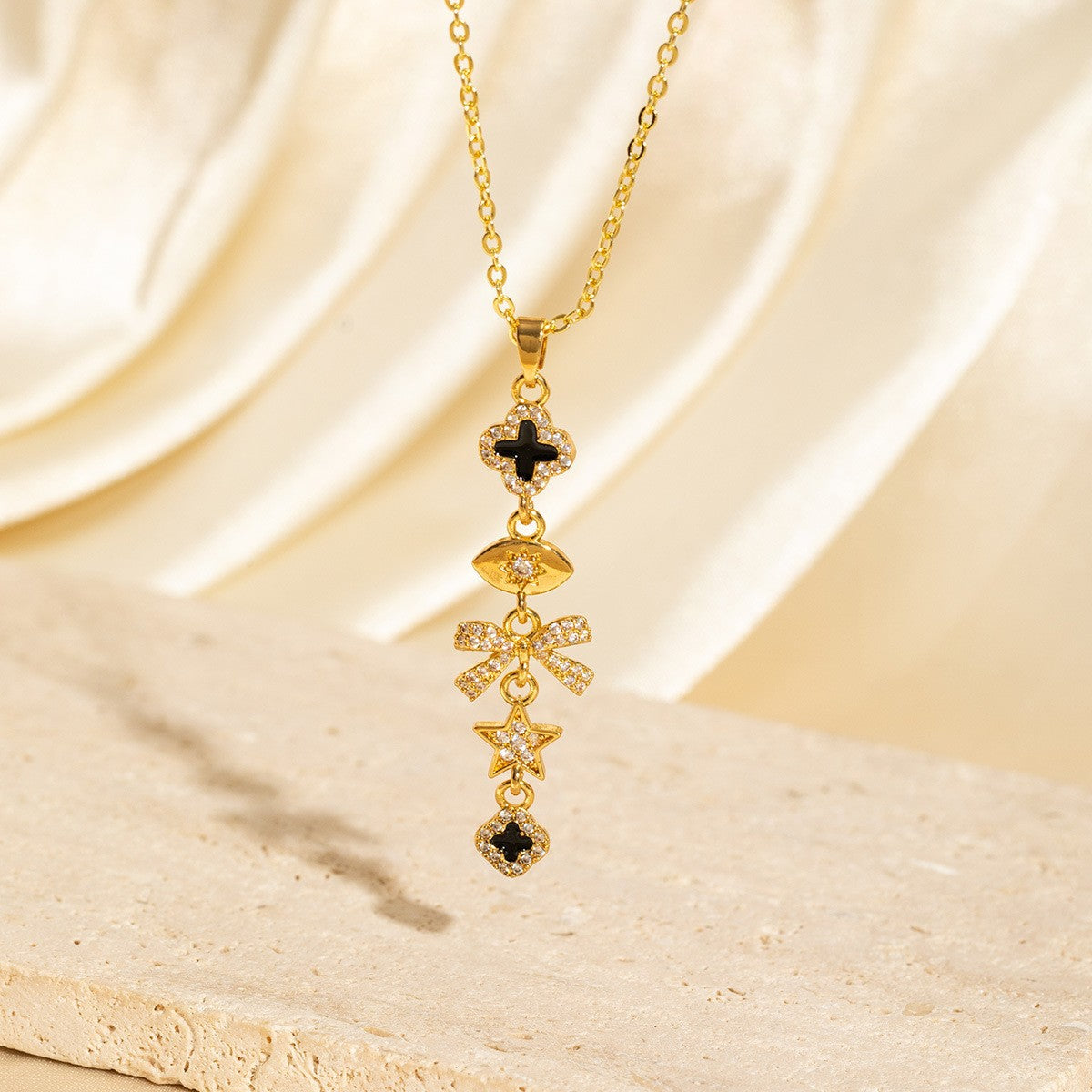 Exquisite Long Necklace With Colorful Zirconia And Elegant Tassels