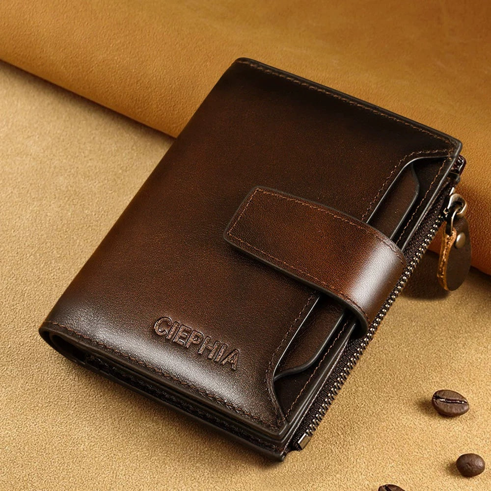 Men's Leather Wallet Multi-Function Anti-Theft Zipper Coin Purse