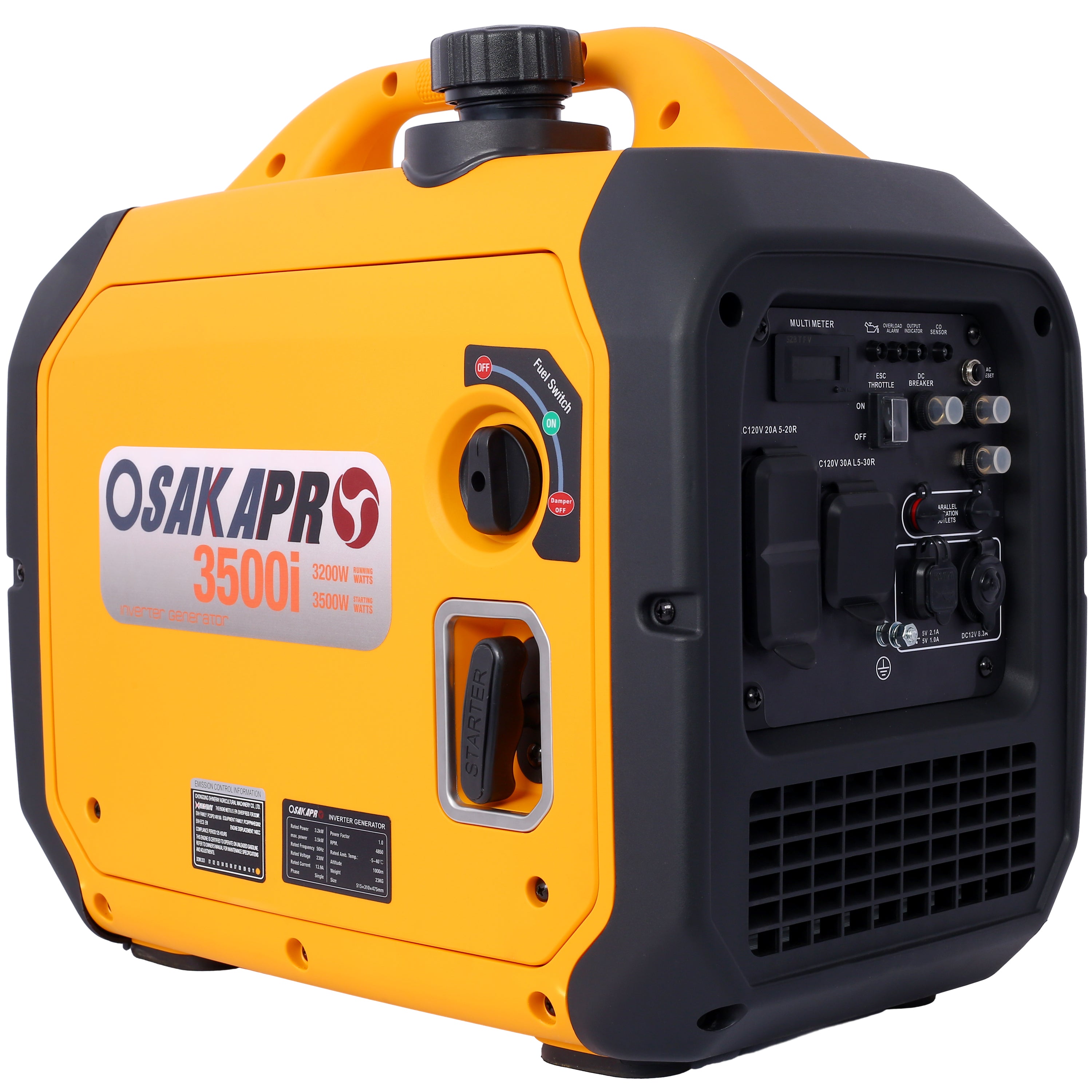 3500 Watt Portable Inverter Generator Gas Powered, EPA Compliant With CO SENSOR, Compact And Lightweight For Home Backup Power, Outdoor Camping, RV And Trailer
