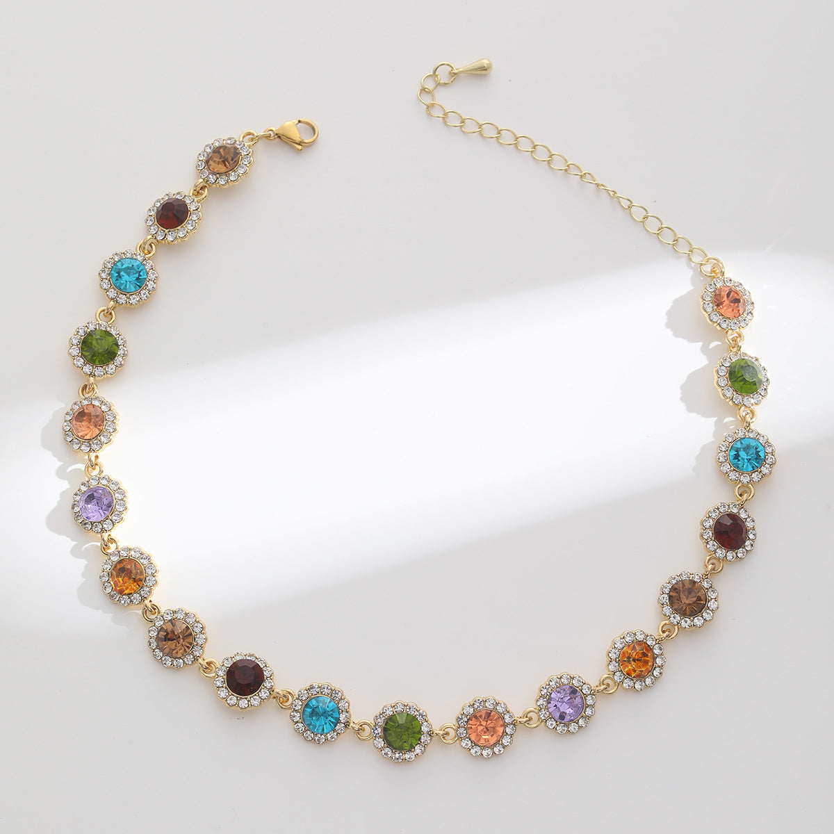 Retro Colorful Full Diamond Colorful Necklace Fresh And Sweet