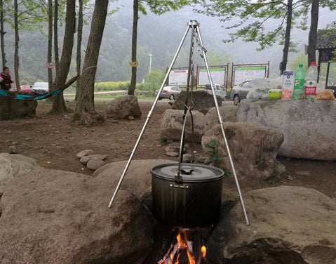 Compatible with Apple, Camping Outdoor Campfire Tripod Hanging Pot Picnic Fire Bracket Aluminum Alloy Tripod Camping Supplies
