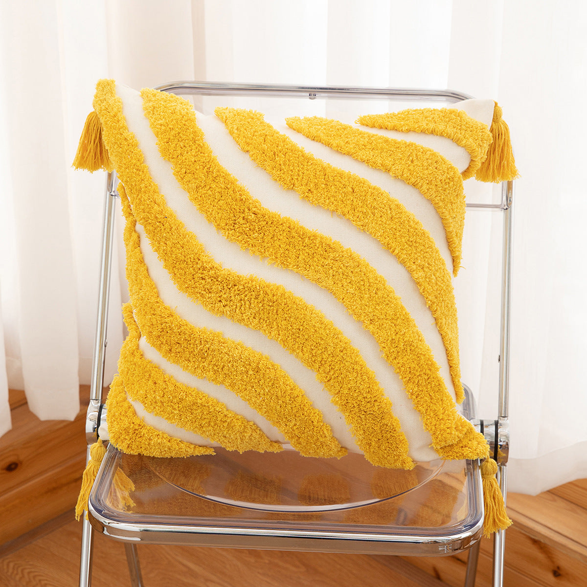 Hand-Woven Craft Tufted Colorful Red Pillowcase