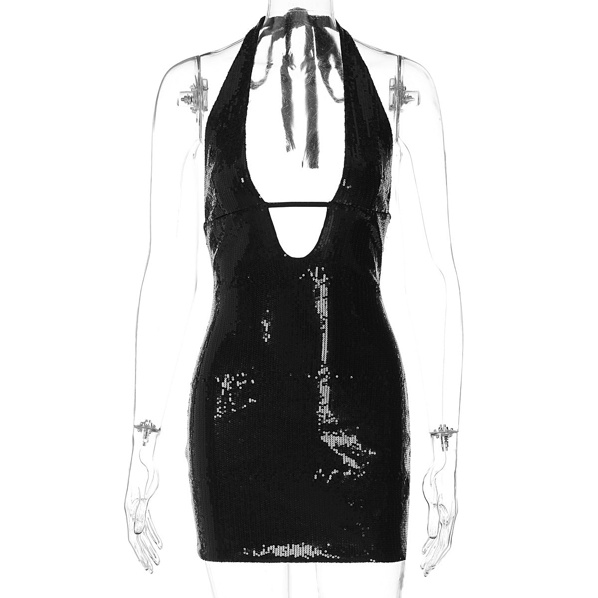 Hot Hot Girl Halter Sheath Dark Black Dress Women