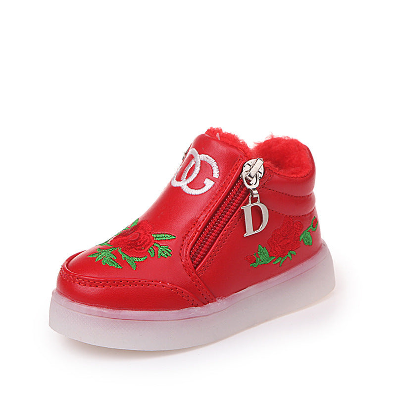 Autumn Style Korean Fashion Leisure Roses, Children's Shoes, LED Luminous Soft Bottom, Women's Shoes, Baby Shoes
