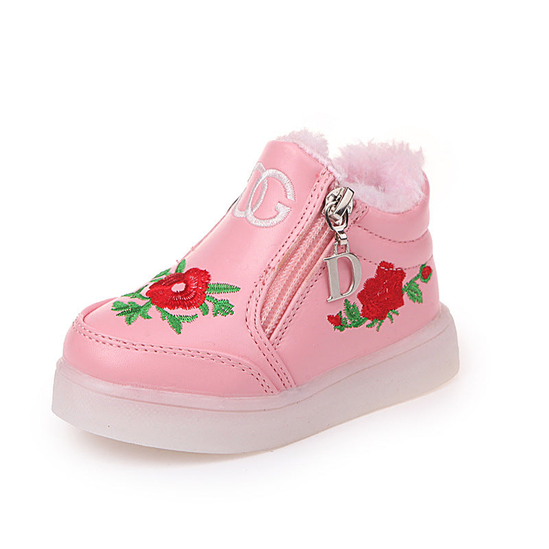 Autumn Style Korean Fashion Leisure Roses, Children's Shoes, LED Luminous Soft Bottom, Women's Shoes, Baby Shoes