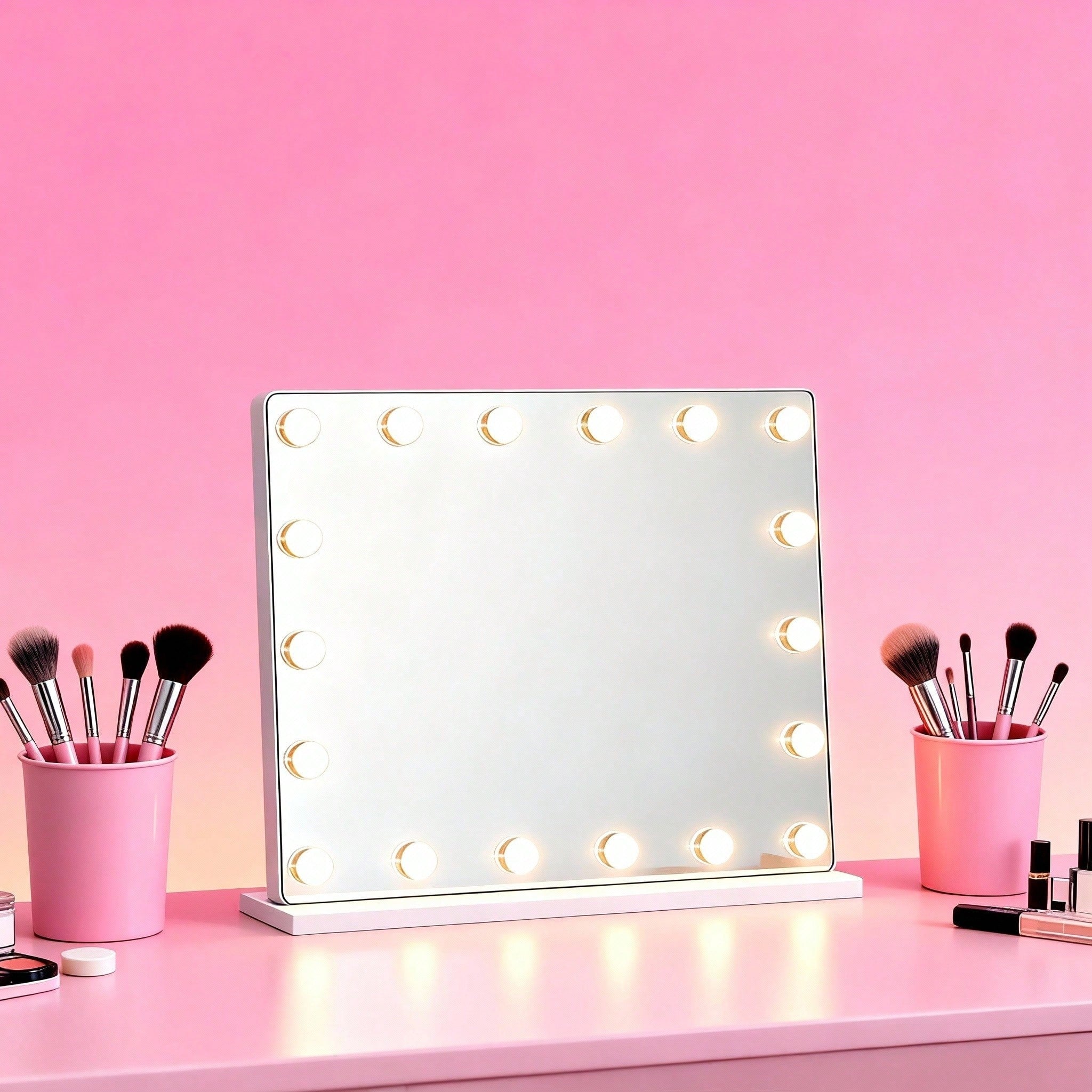 LED Vanity Mirror With 15 Bulbs - Multi Color Lighting Rechargeable Makeup Mirror For Home Use