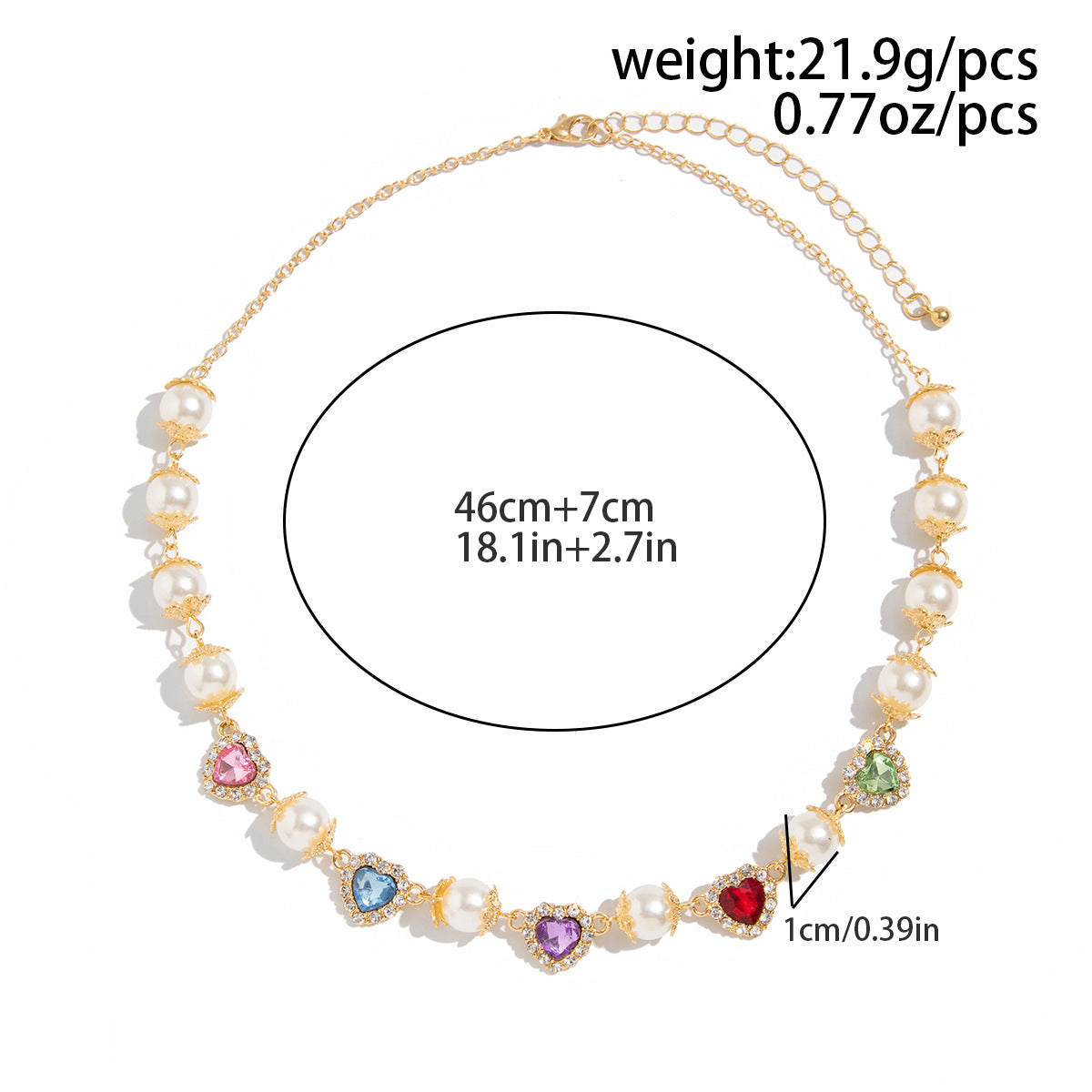 Colorful Crystals Love Pearl Stitching Necklace