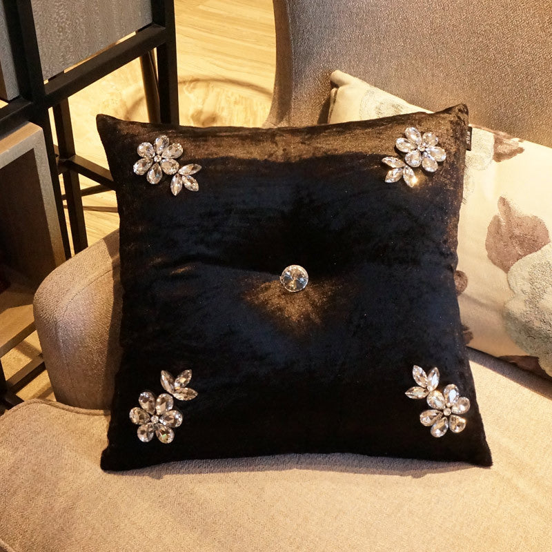 Ins Wind Velvet Crystal Flower Light Luxury Bed Back Cushion Pillow