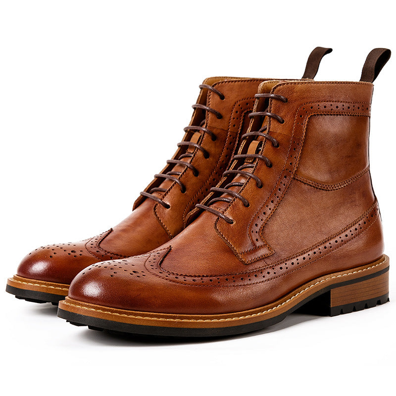 Men's High-Top Casual Cowhide Round Toe Leather Boots