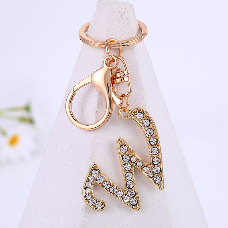 Metal Inlaid Diamond 26 English Letter Key Ring