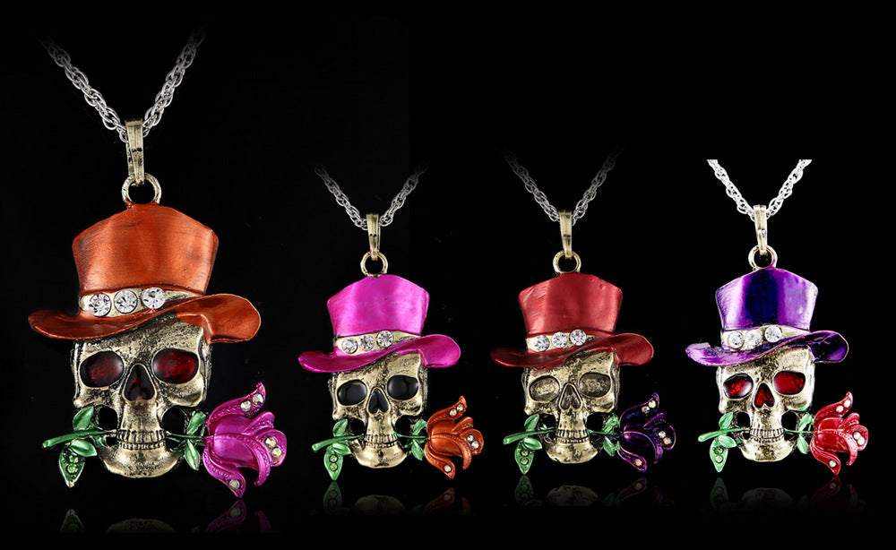 Vintage Diamond-Studded Skull Necklace